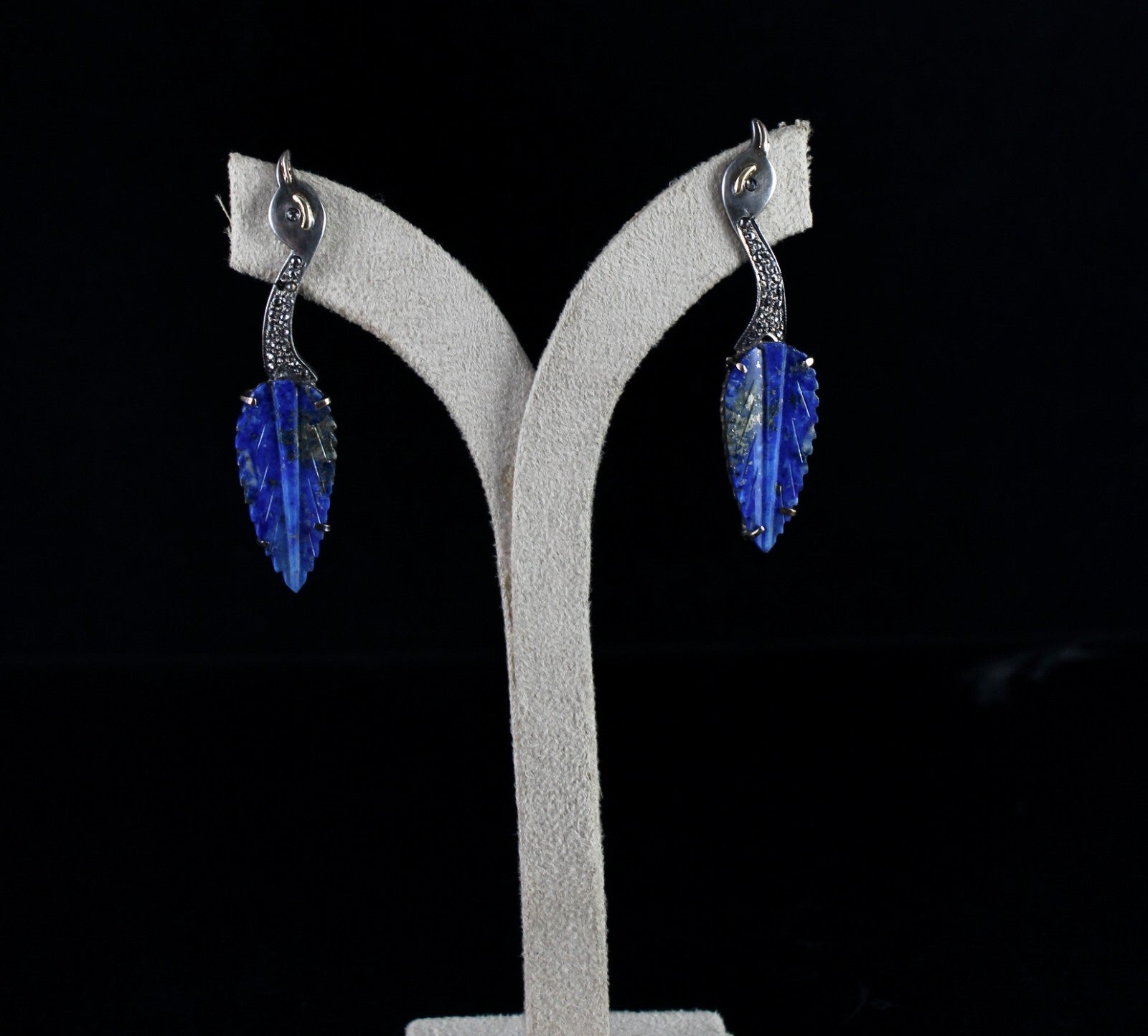 Natural Lapis Lazuli 10ct Leaf Natural Diamond Silver Gold Victorian Set