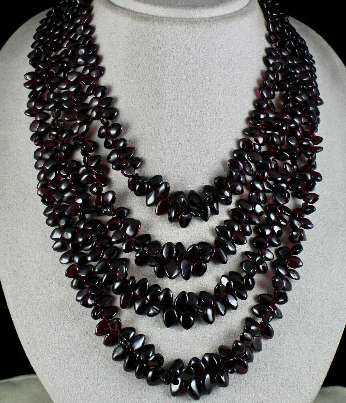 Fine Necklace 1451 Ct Natural Pink Garnet Beads Fancy Leaves 4 Line Gemstone