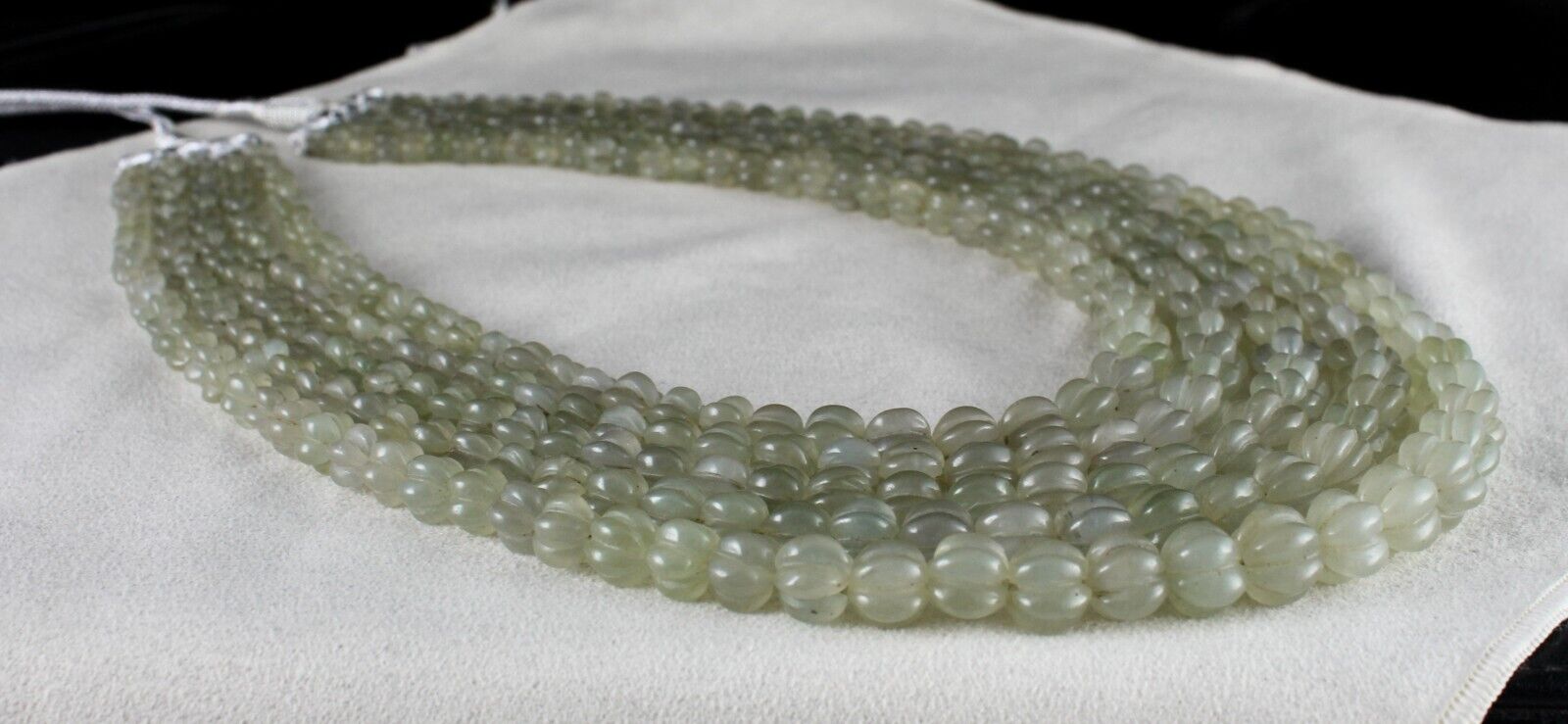 NATURAL INDIAN JADE CARVED MELON BEADS 5 L 1012 CARATS GEMSTONE FASHION NECKLACE