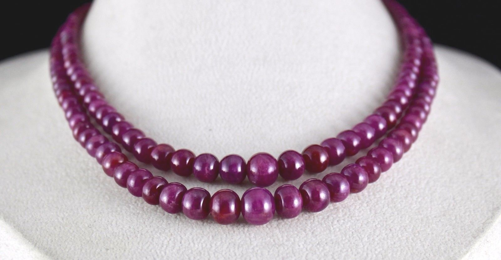 NATURAL UNTREATED RUBY BEADS ROUND GEMSTONE 2 LINE 425 CARATS LADIES NECKLACE