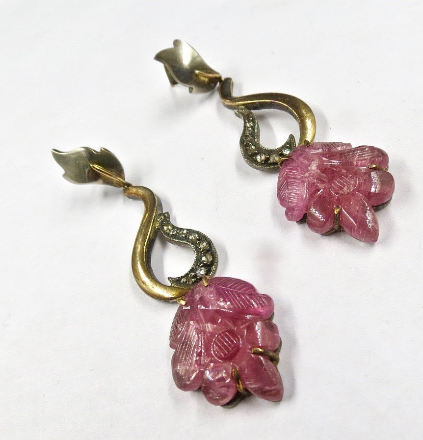 Natural Pink Tourmaline 10ct Natural Diamond 18k Gold Sterling Silver Earrings