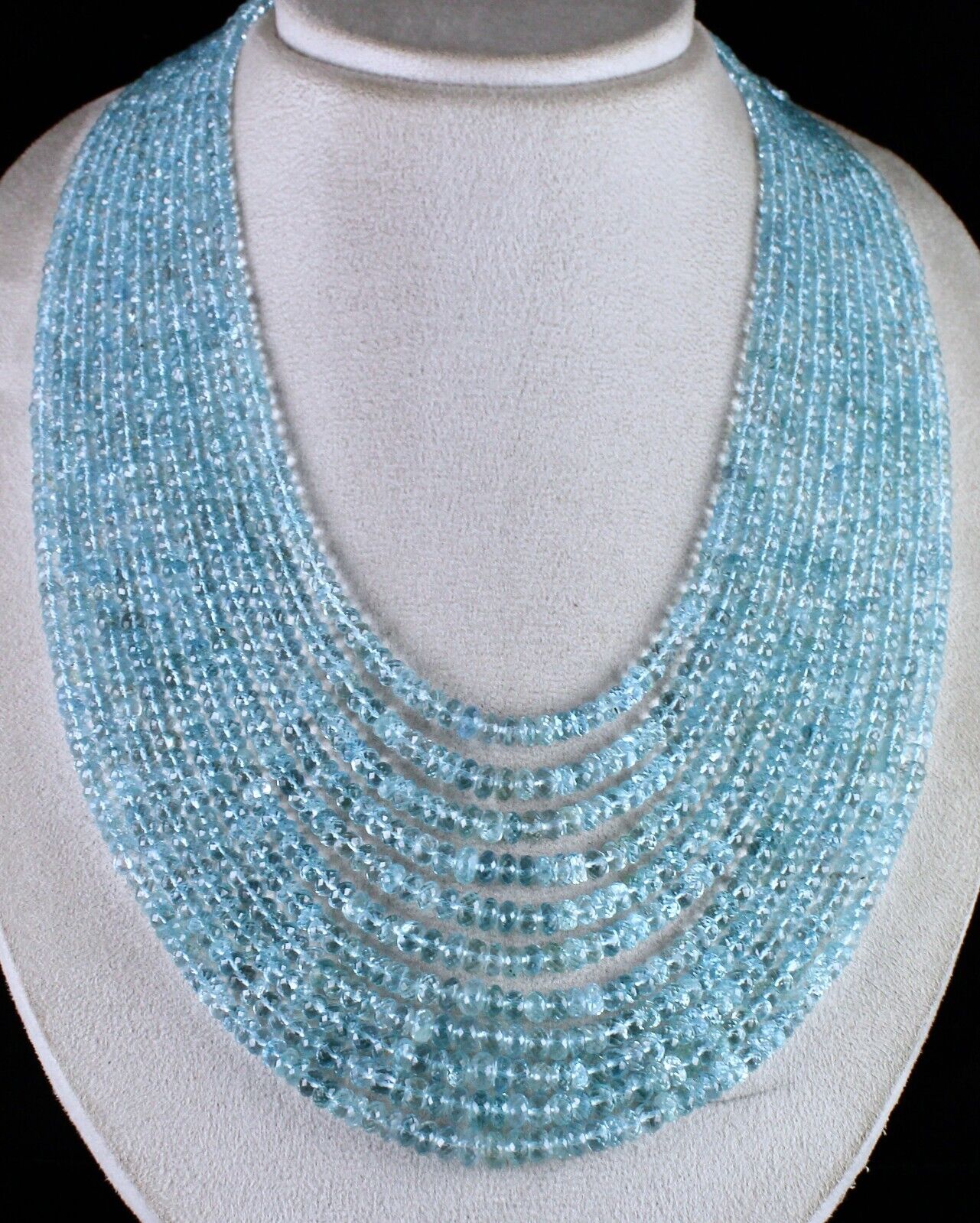 Certified Natural Blue Aquamarine Beads Faceted Round 11L 1164 Ct Stone Necklace