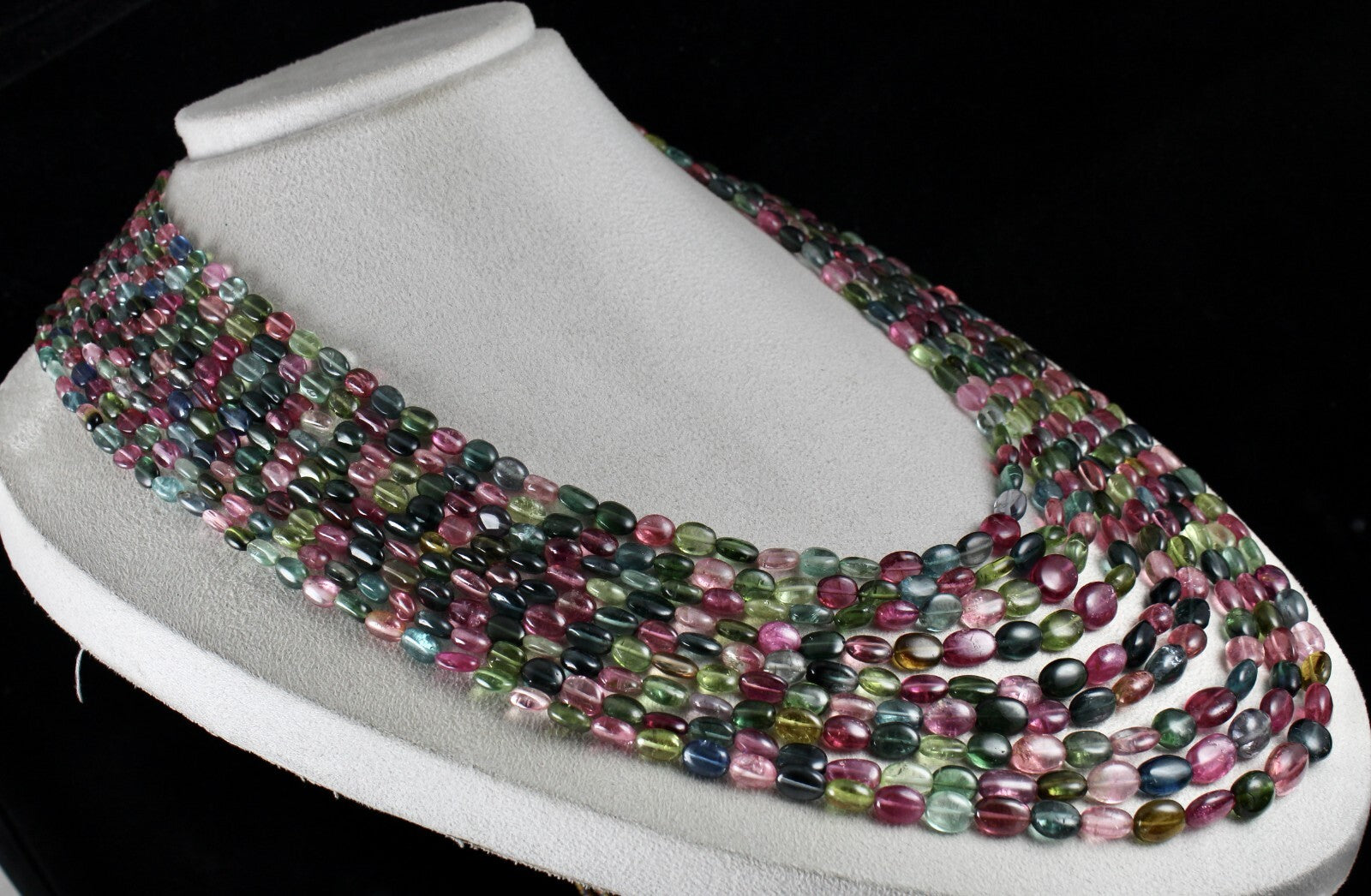 Certified 9l Multi Tourmaline 1217 Ct Beads Cabochon Gemstone Necklace