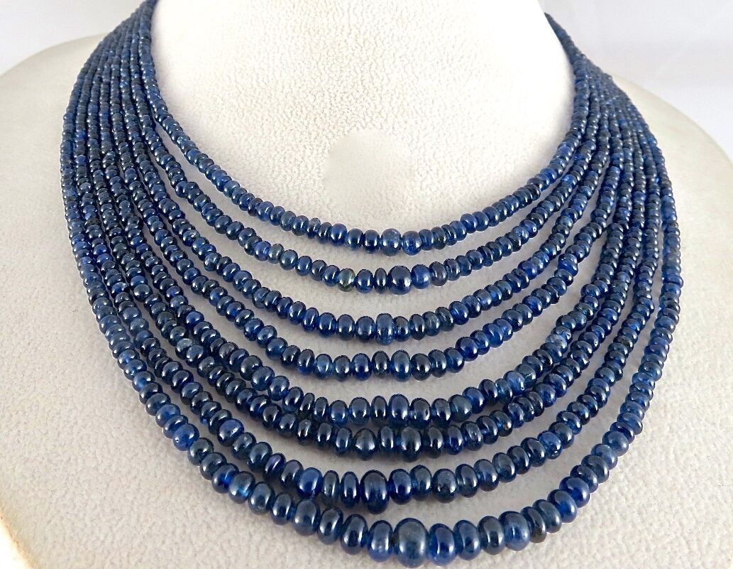 Natural Unheat Blue Sapphire Beads Round 5mm 8L 405 Ct Gemstone Vintage Necklace