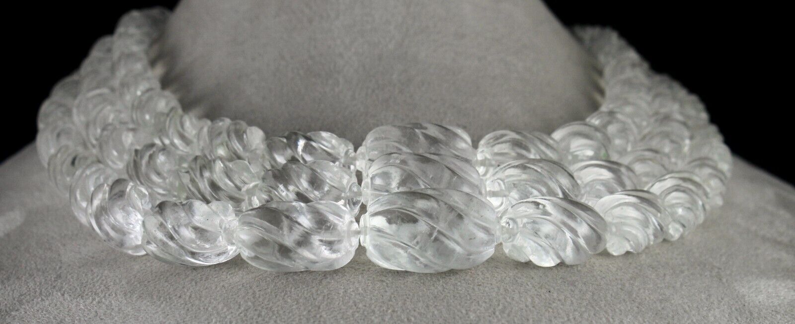 Natural White Rock Crystal Quartz Bead Carved Oval 3 L 1478 Ct Gemstone Necklace