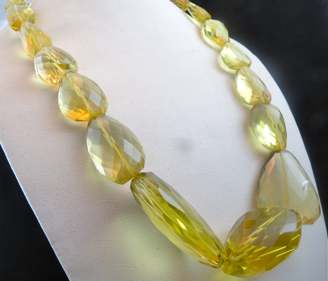 Natural Lemon Quartz Necklace 1242ct Faceted Beads In Sterling Silver Hook
