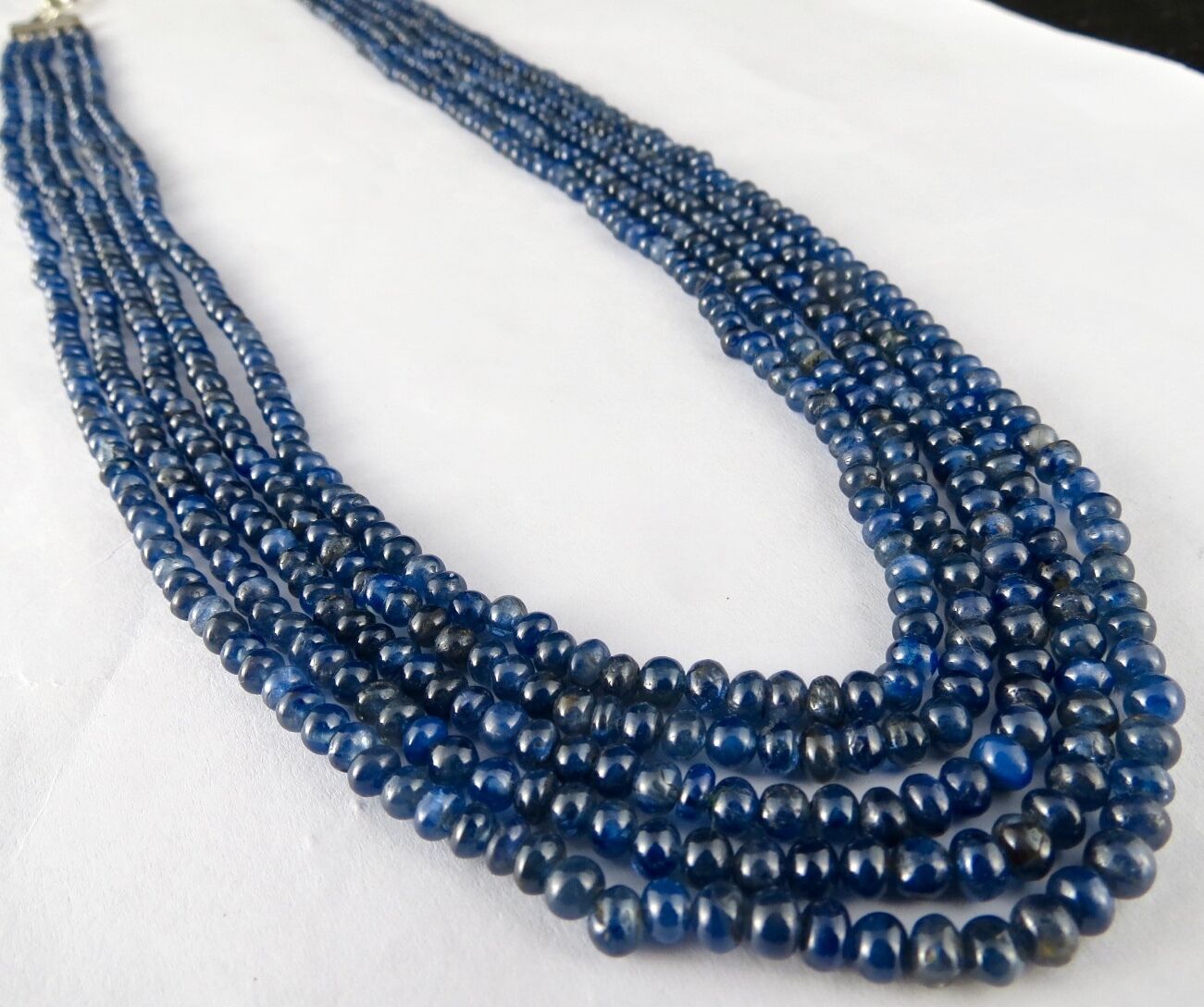 NATURAL BLUE SAPPHIRE BEADS ROUND 5 LINE 289 CARATS GEMSTONE SILVER NECKLACE