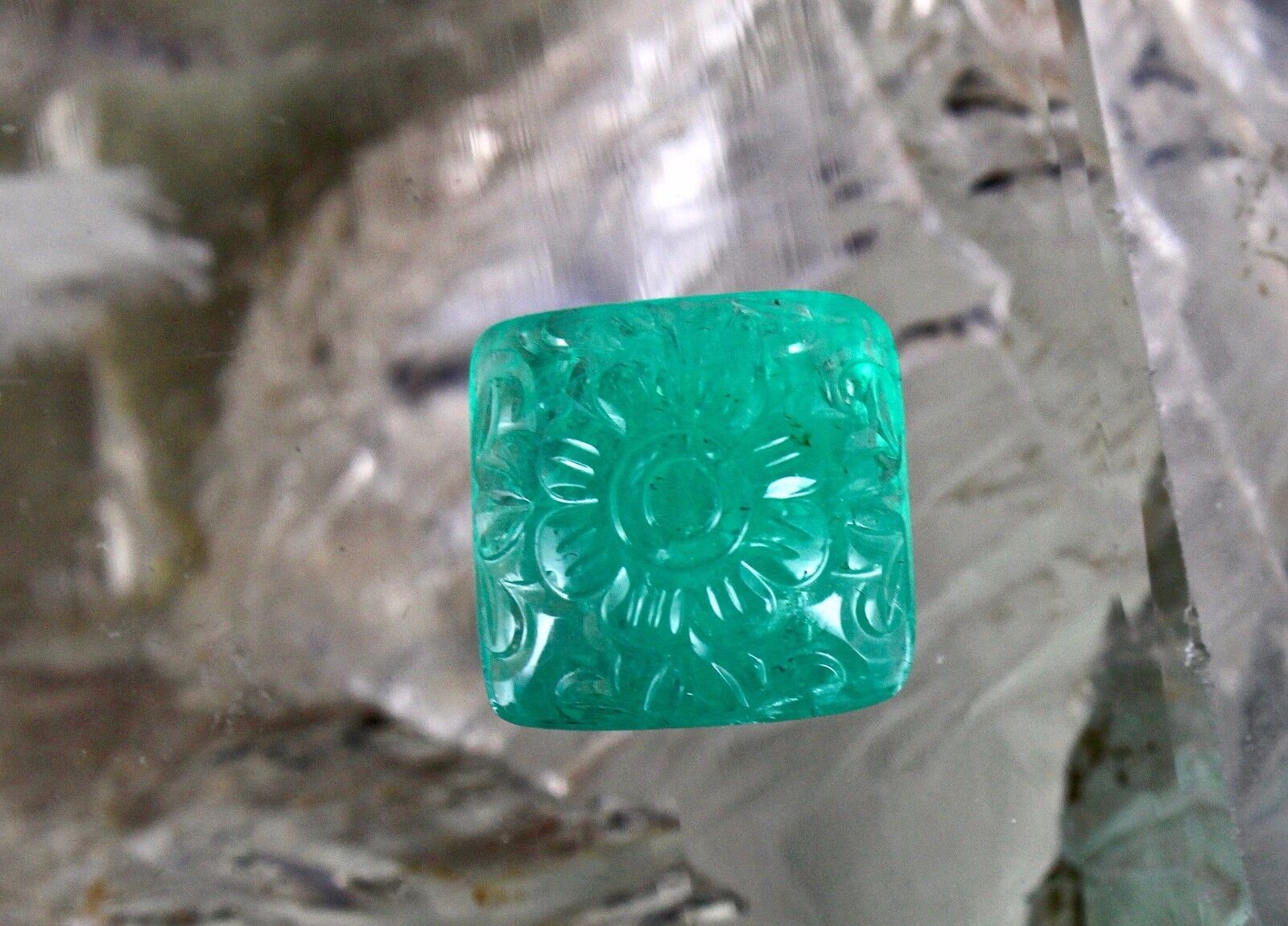 Natural Emerald Mughal Engraved 16mm Square 18.60 Ct Gemstone For Ring Pendant