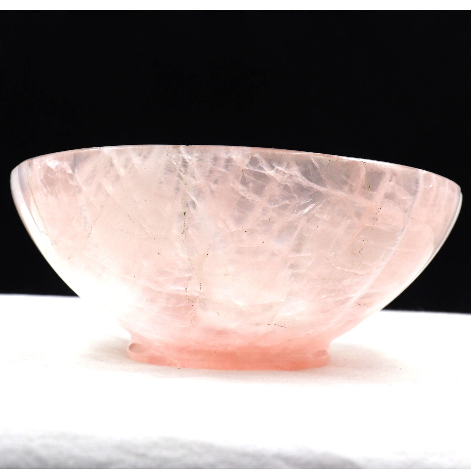 Hand Crafted Natural Rose Quartz Carved 1185 Ct Gemstone Round Bowl Home Decor