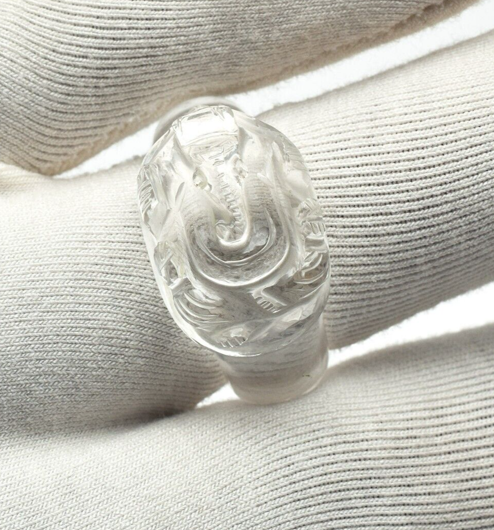 Divine Natural Rock Crystal Quartz Ganesha 41 Ct Carved Gemstone Men Women Ring