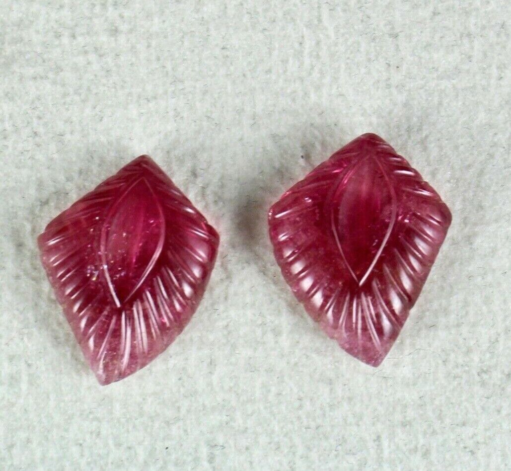 NATURAL PINK TOURMALINE CARVED LEAVES 21.63 CARAT GEMSTONE FOR EARRING DESIGNING