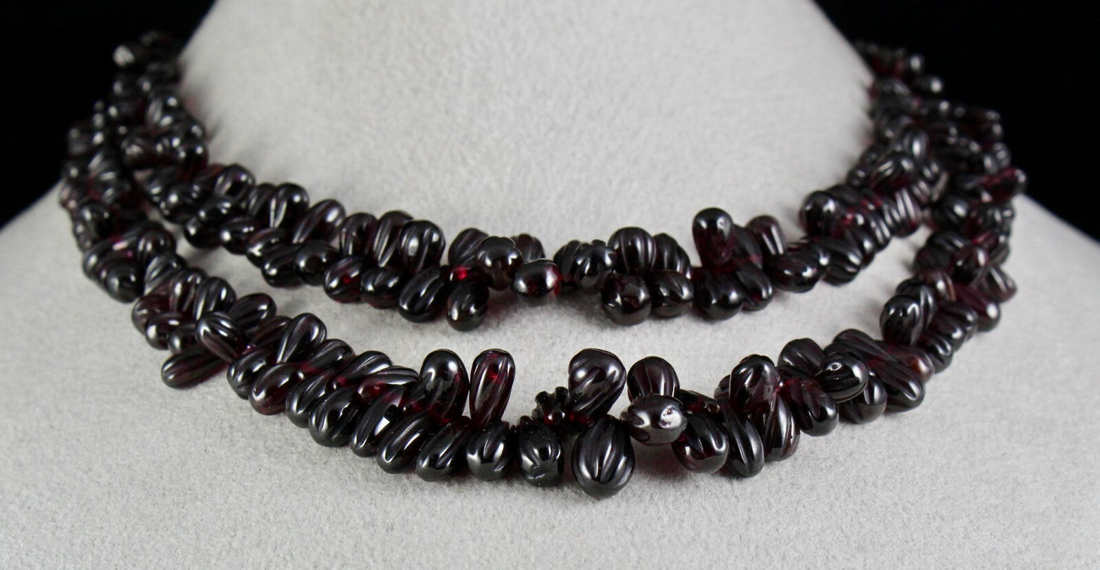 Natural Red Garnet Beads Carved Tear Drops 664 Ct Gemstone Necklace