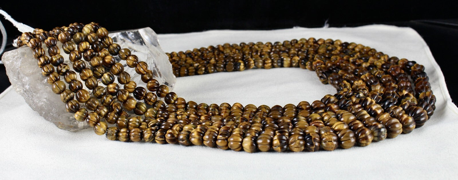 Antique Ladies Natural Tiger Eye Beads Carved Necklace 1566ct Gemstone 6 Line