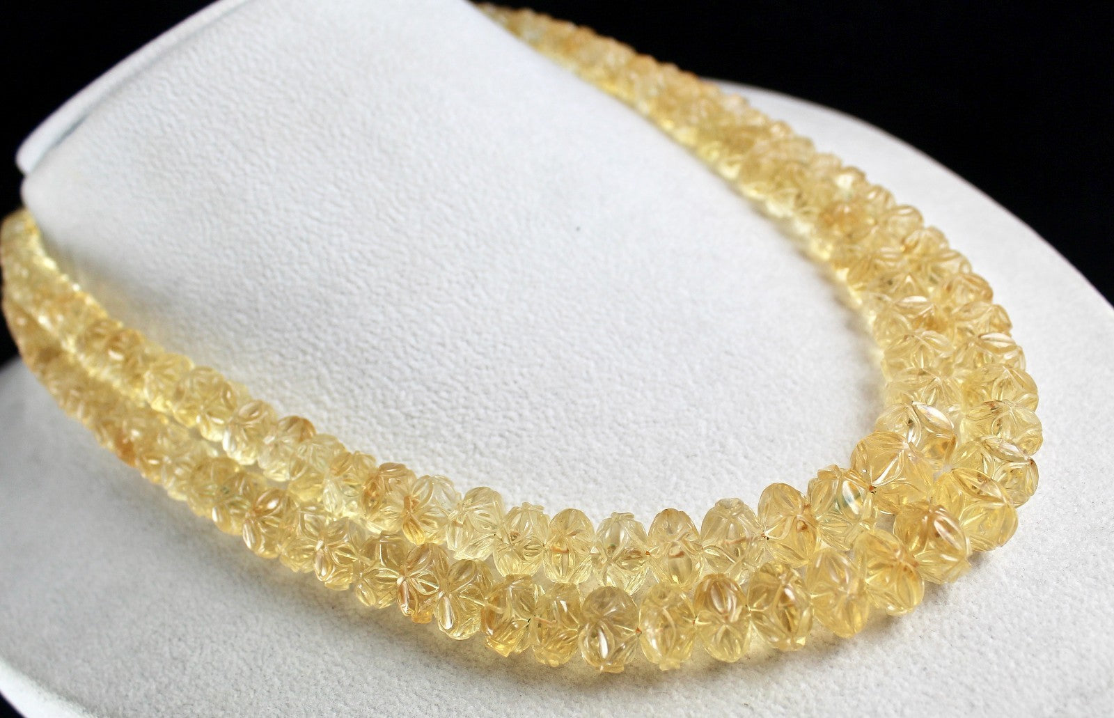 Vintage Natural Yellow Citrine 565 Ct Engraved Beads Gemstone Necklace Certified