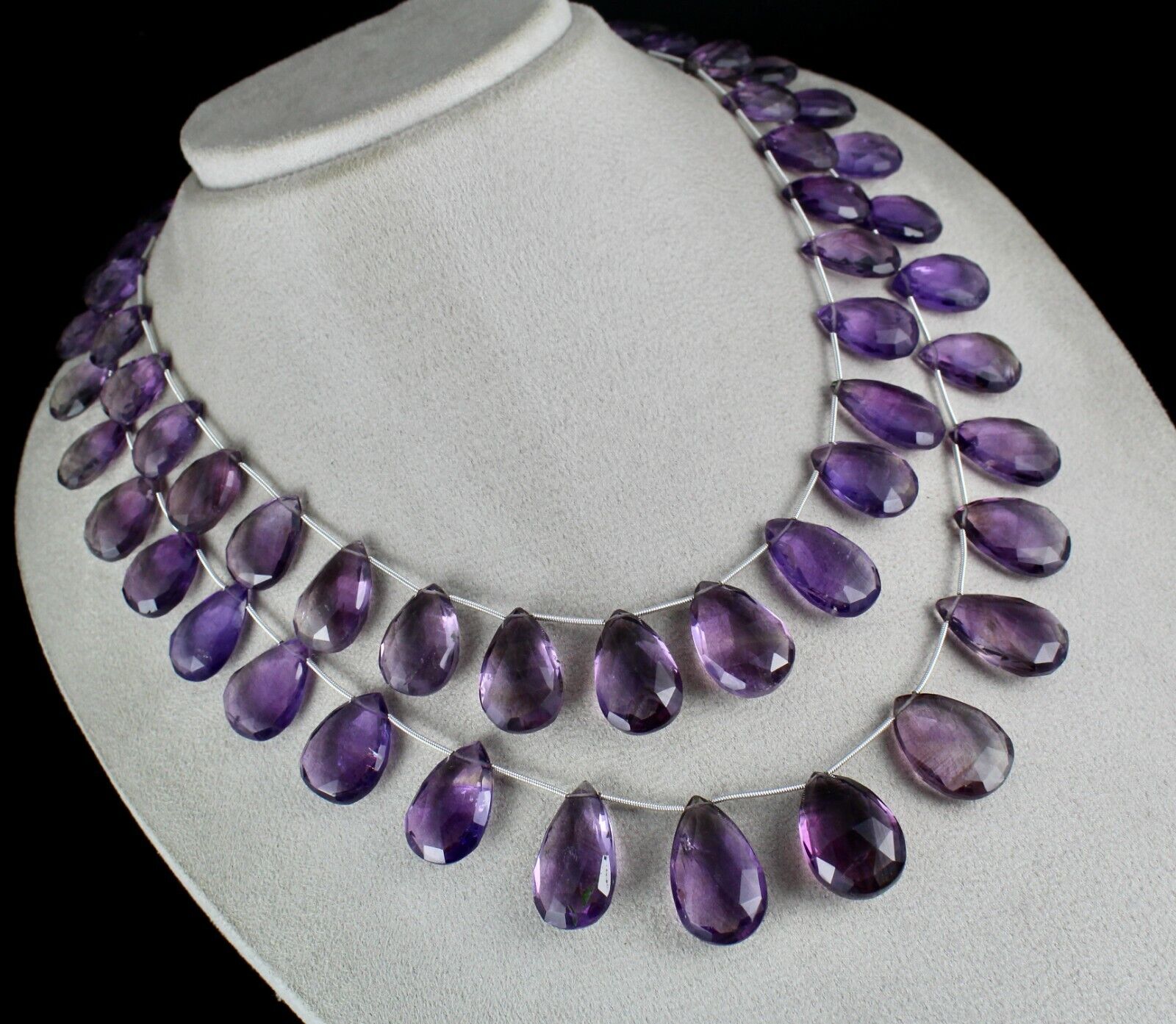 Natural Amethyst Beads Tear Drops 2 L 755 Carats 24mm Big Gemstone Fine Necklace