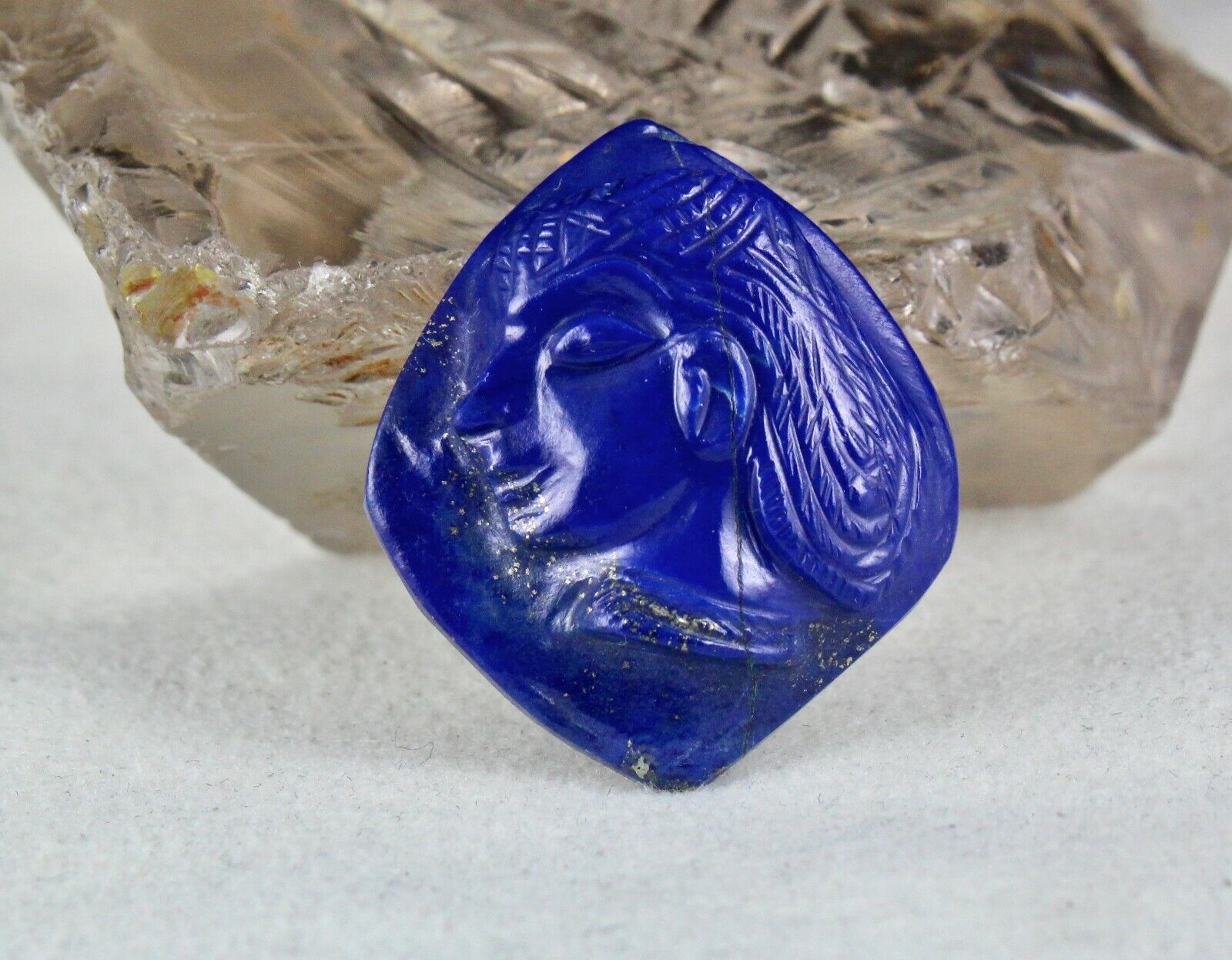 NATURAL LAPIS LAZULI CARVED QUEEN 32 MM 45.28 CTS GEMSTONE FOR DESIGNING PENDANT