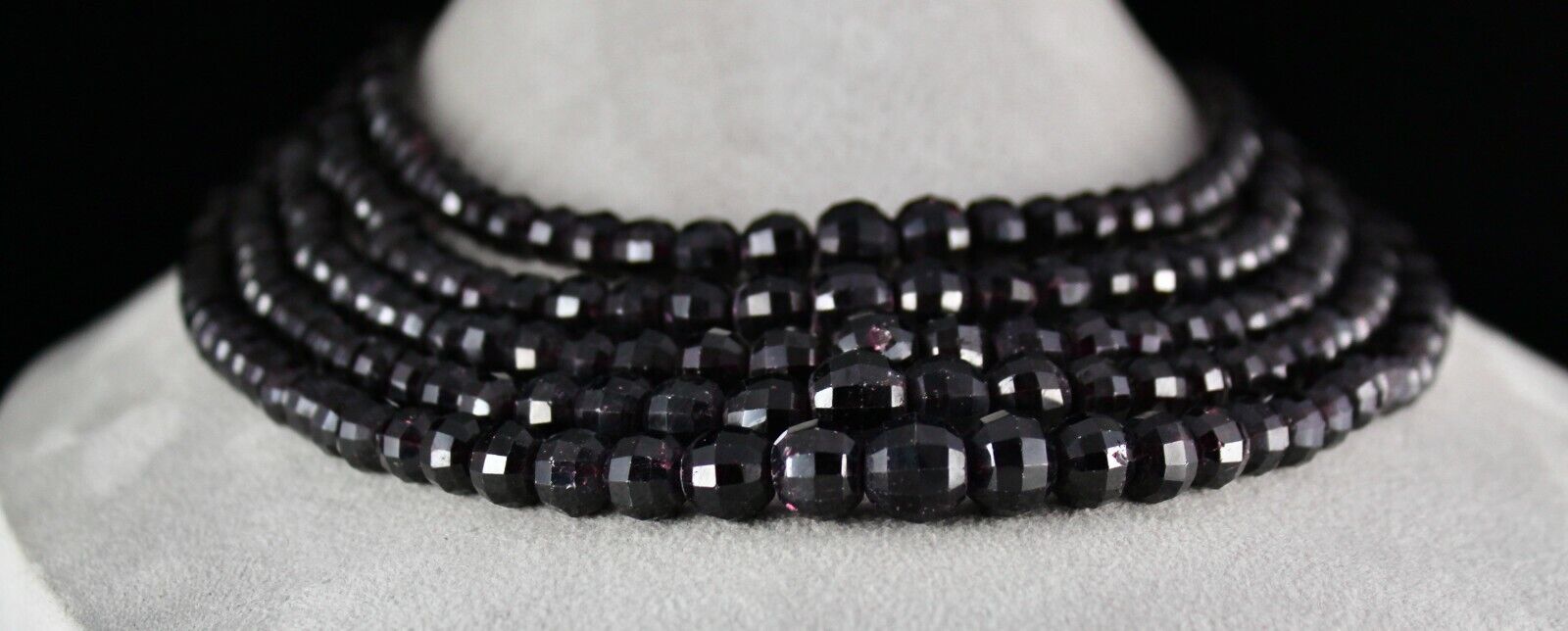 Natural Garnet Beaded Necklace 5 Line 1859 Carats Round Gemstone Silver Clasp