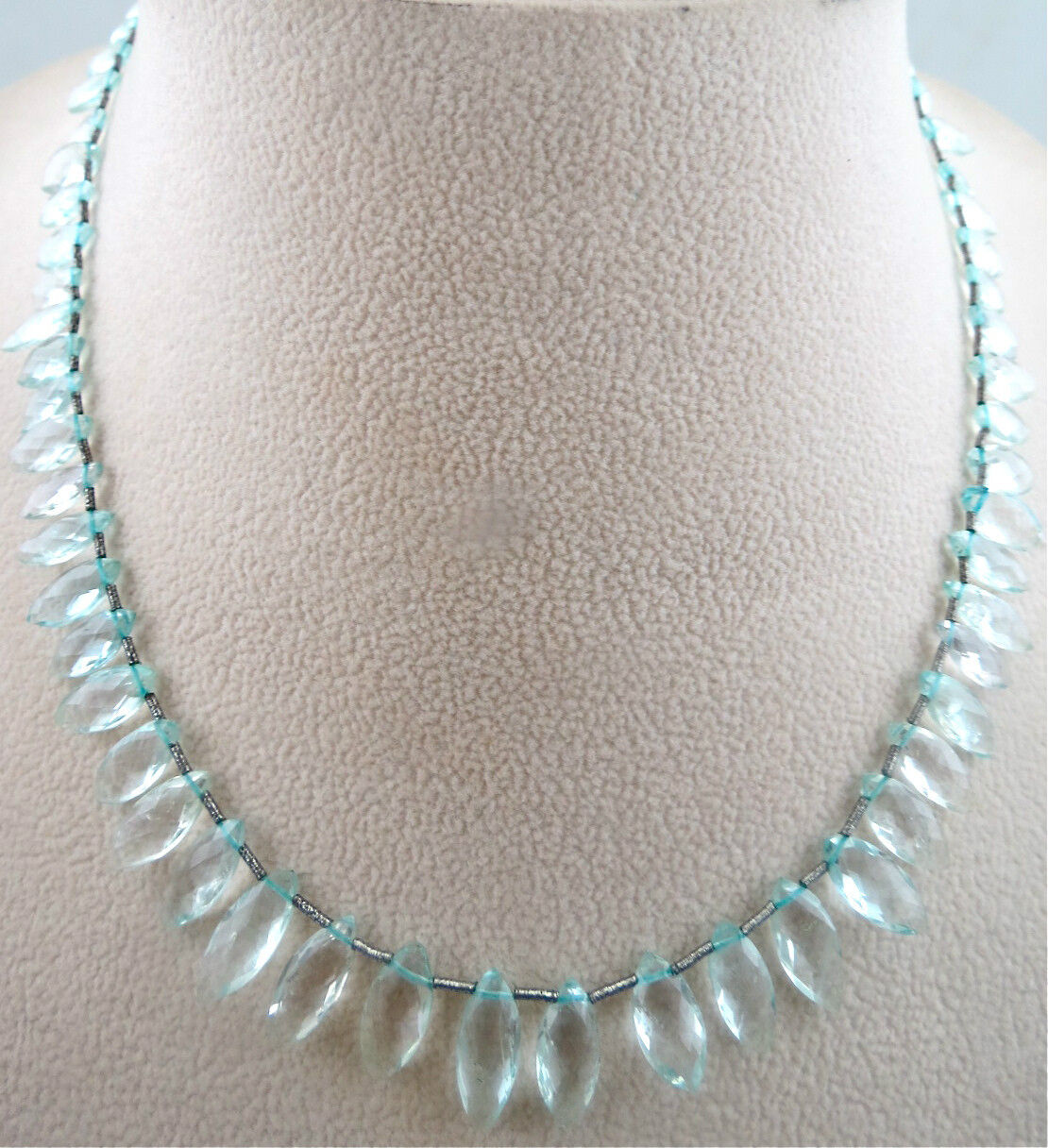 Natural Blue Aquamarine Beads Marquise 98 Ct Gemstone Silver Fashion Necklace