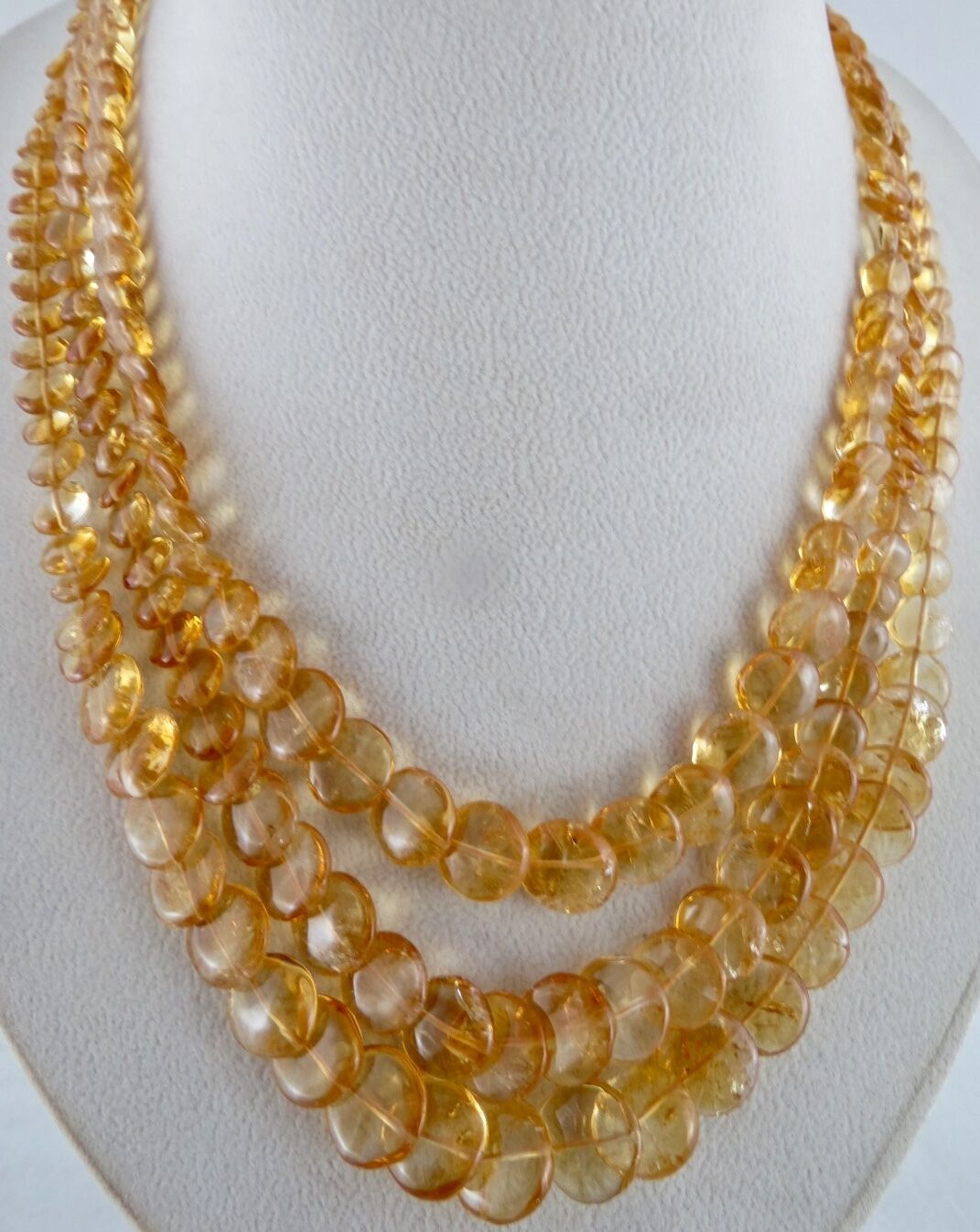 Natural Citrine Beads Round Fancy 3 L 530 Ct Gemstone Silver Designer Necklace