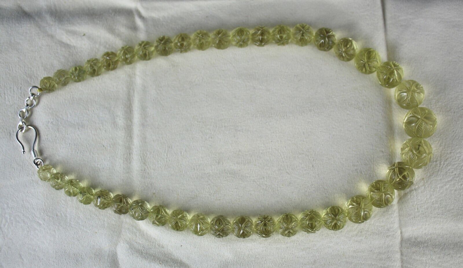 UNIQUE NATURAL LEMON QUARTZ BEADS CARVED 496 CTS SEMI PRECIOUS GEMSTONE NECKLACE