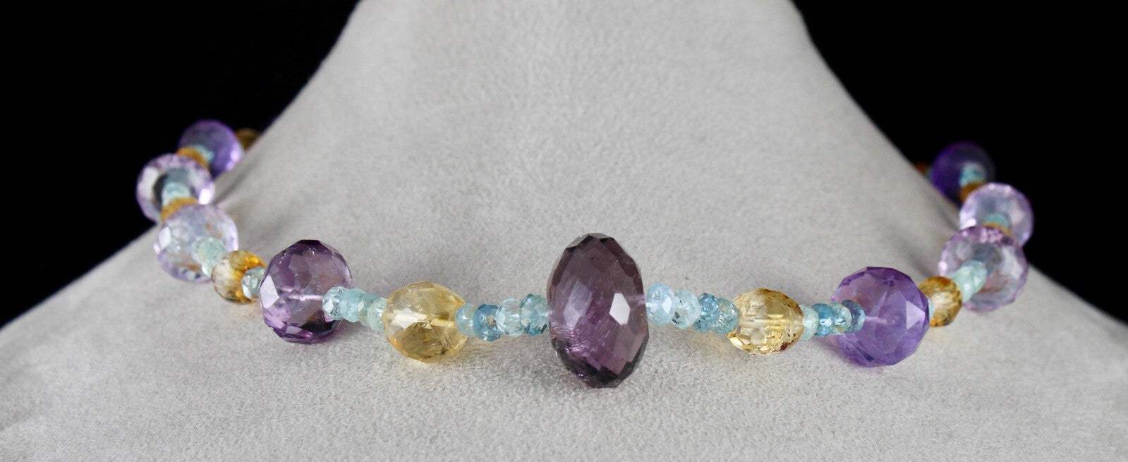 Natural Aquamarine 311 Ct Citrine Amethyst Beaded Designer Gemstone Necklace