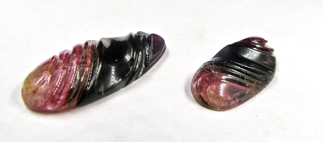 NATURAL MULTI WATERMELON TOURMALINE CARVED PAIR 40 CTS GEMSTONE 32X14MM EARRING