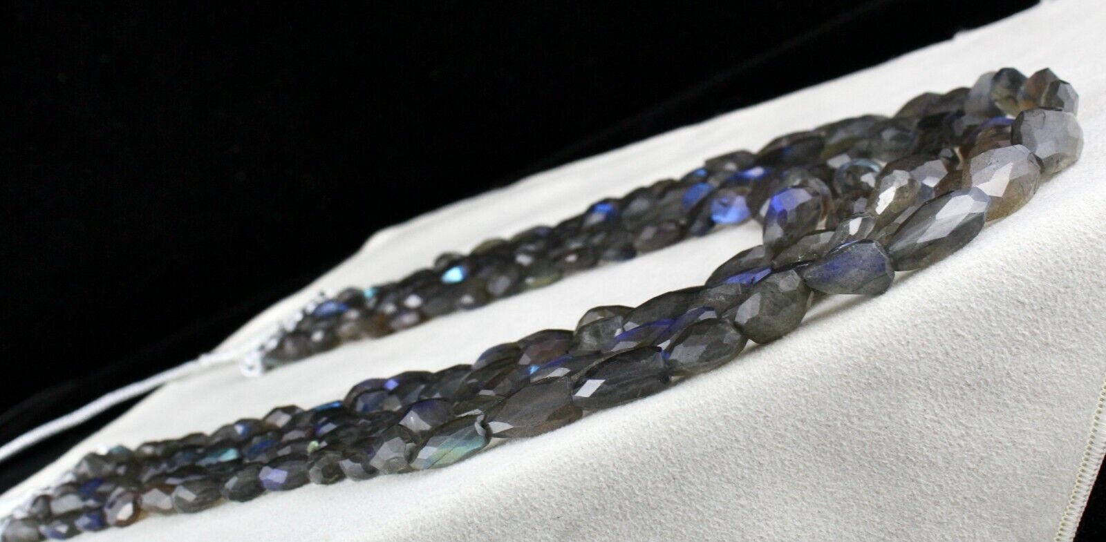 NATURAL BLACK LABRADORITE BEADS FACETED NUGGETS 5 LINE 993 CTS GEMSTONE NECKLACE