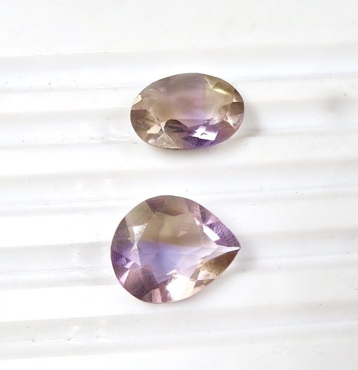 NATURAL AMETRINE CUT OVAL & PEAR 2 PCS 24.30 CARATS GEMSTONES FOR RING & PENDANT