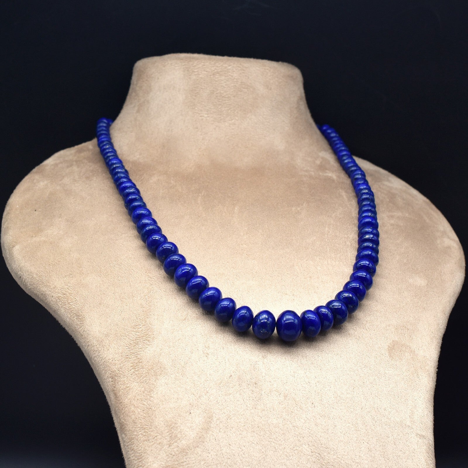 Natural Blue Lapis Lazuli 310 Ct Sterling Silver Gemstone Round Beads Necklace