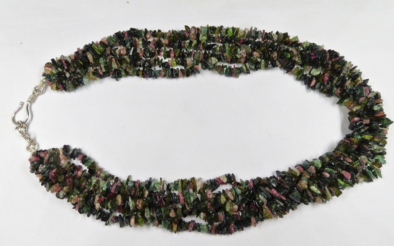 Natural Multi Tourmaline 728 Ct Bead Necklace 20 Inches Sterling Silver