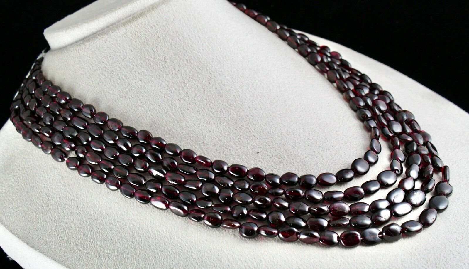 NATURAL RED GARNET BEADS LONG 5 LINE 860 CARATS GEMSTONE BEADED FASHION NECKLACE
