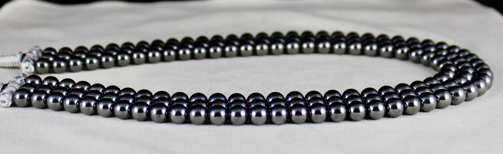 Natural Hematite Beads 3 Line 8mm 1160 Ct Round Black Gemstone Necklace