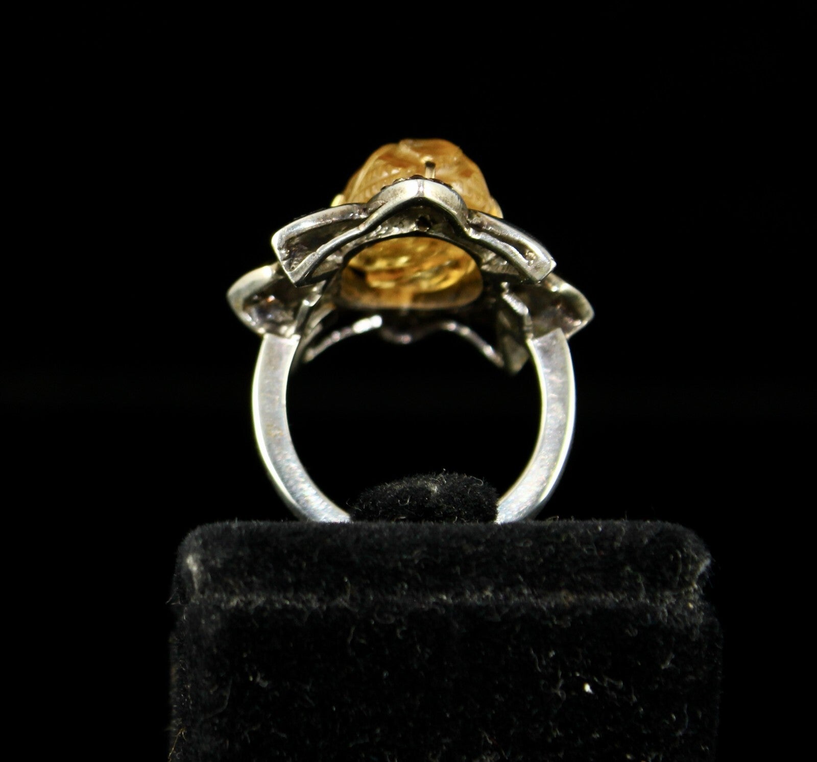 Antique Yellow Citrine 66.2ct Natural Diamond 18k Gold 925 Silver Victorian Ring