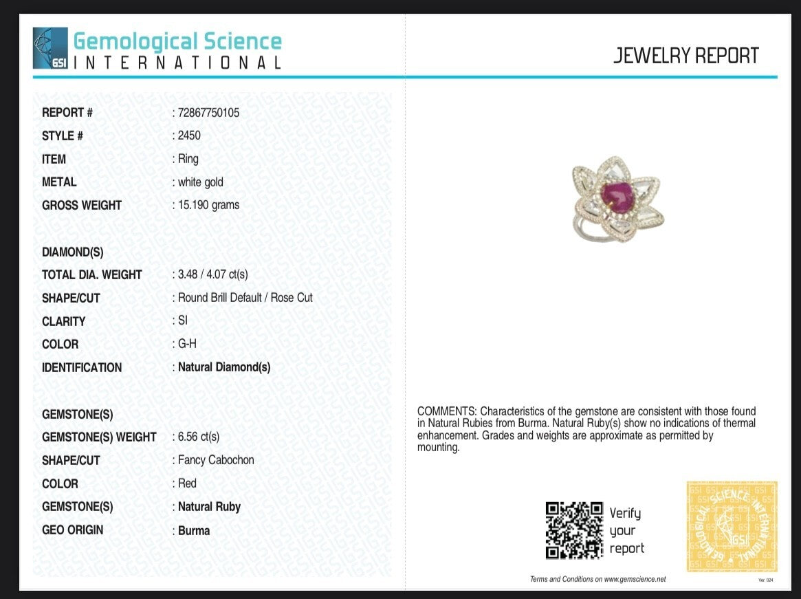Certified Natural Burma Ruby Diamond 10.00 Ct 18k Gold Cocktail Ring For Women