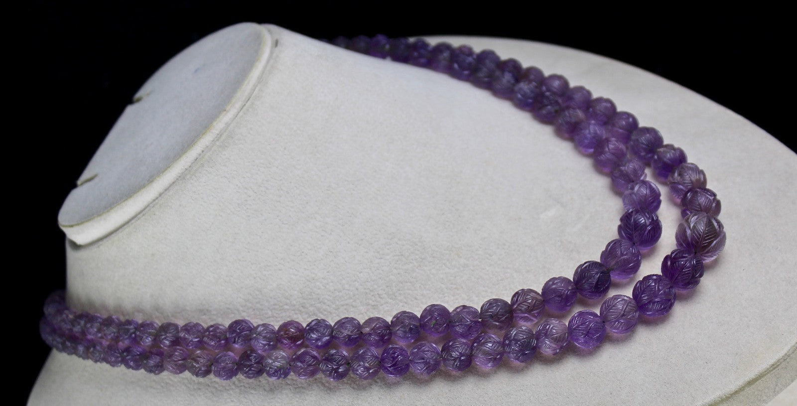 Natural Amethyst 459 Ct Engraved Round Beads Antique Purple Necklace