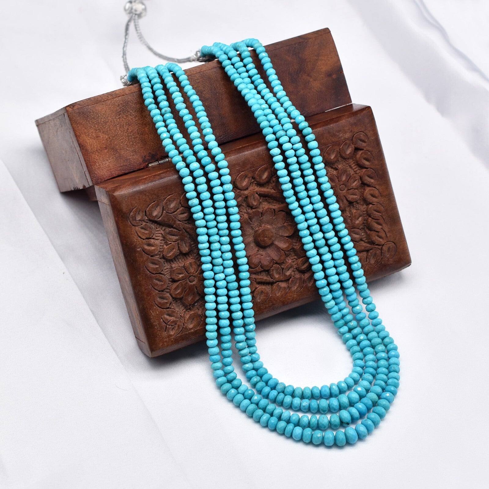 Certified Natural Turquoise Round Blue Gemstone Necklace 268 Ct Drilled Beads