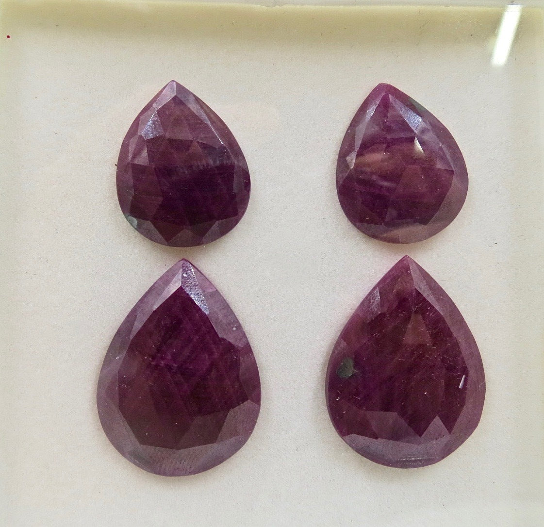 Natural Unheat Ruby 143 Ct Faceted Pear Cabochon Gem Earring Design