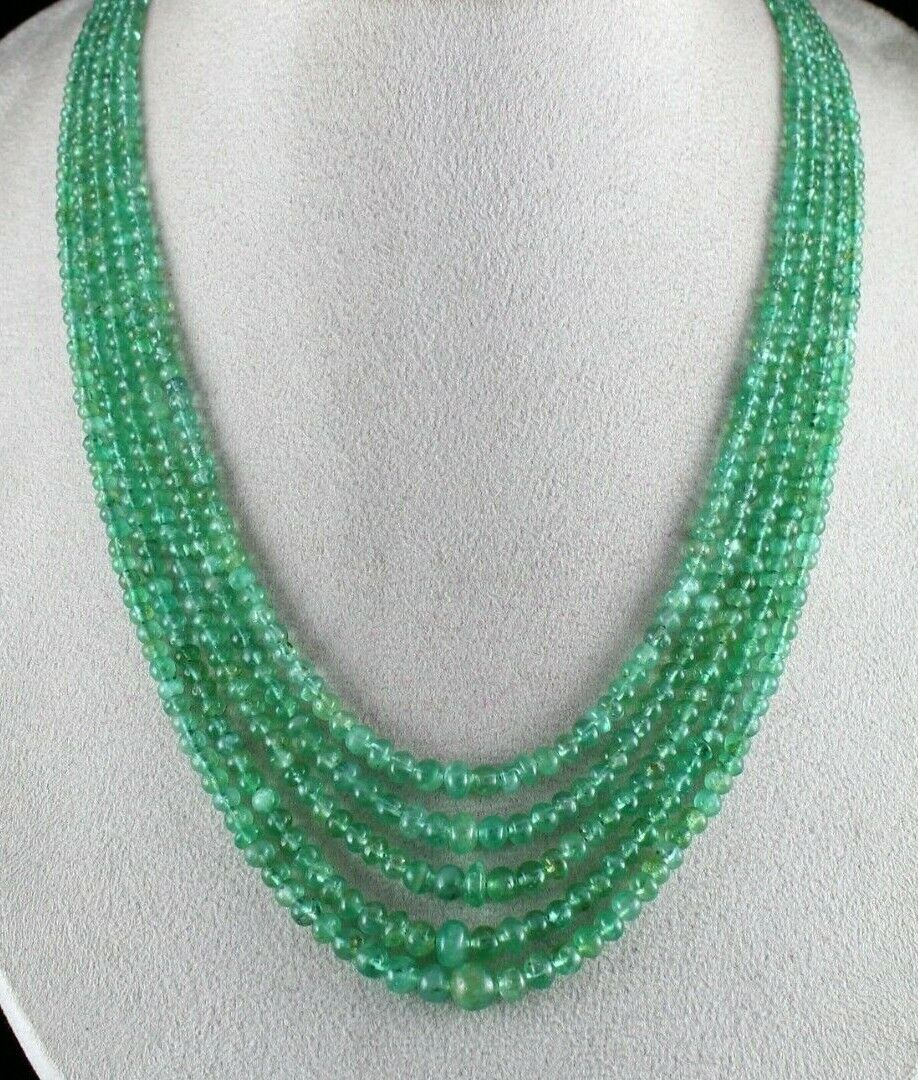 ANTIQUE COLOMBIAN EMERALD BEADS ROUND 5 L 354 CARATS GEMSTONE IMPORTANT NECKLACE