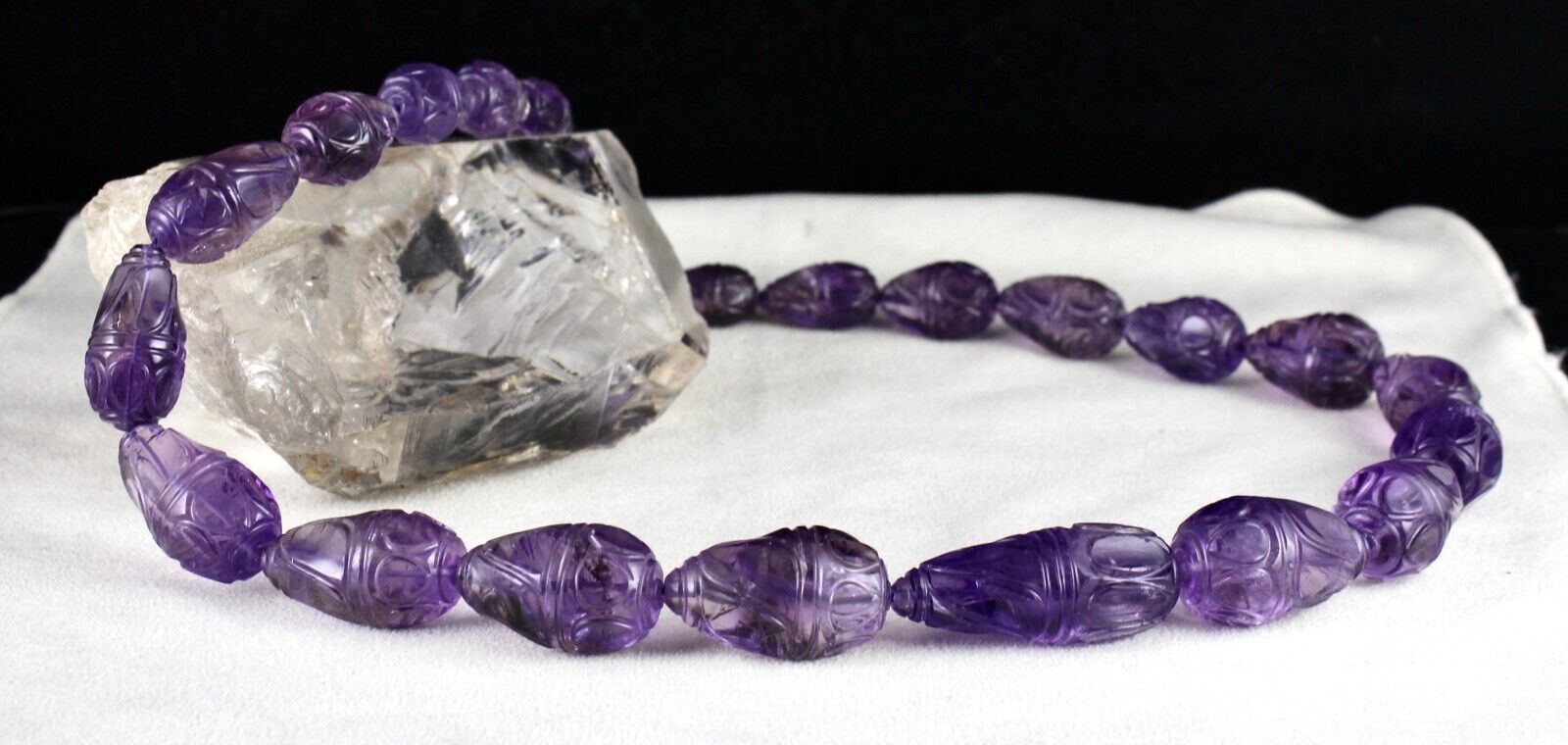 Vintage Natural Amethyst Beads Engraved Drop 965 Ct Purple Stone Silver Necklace