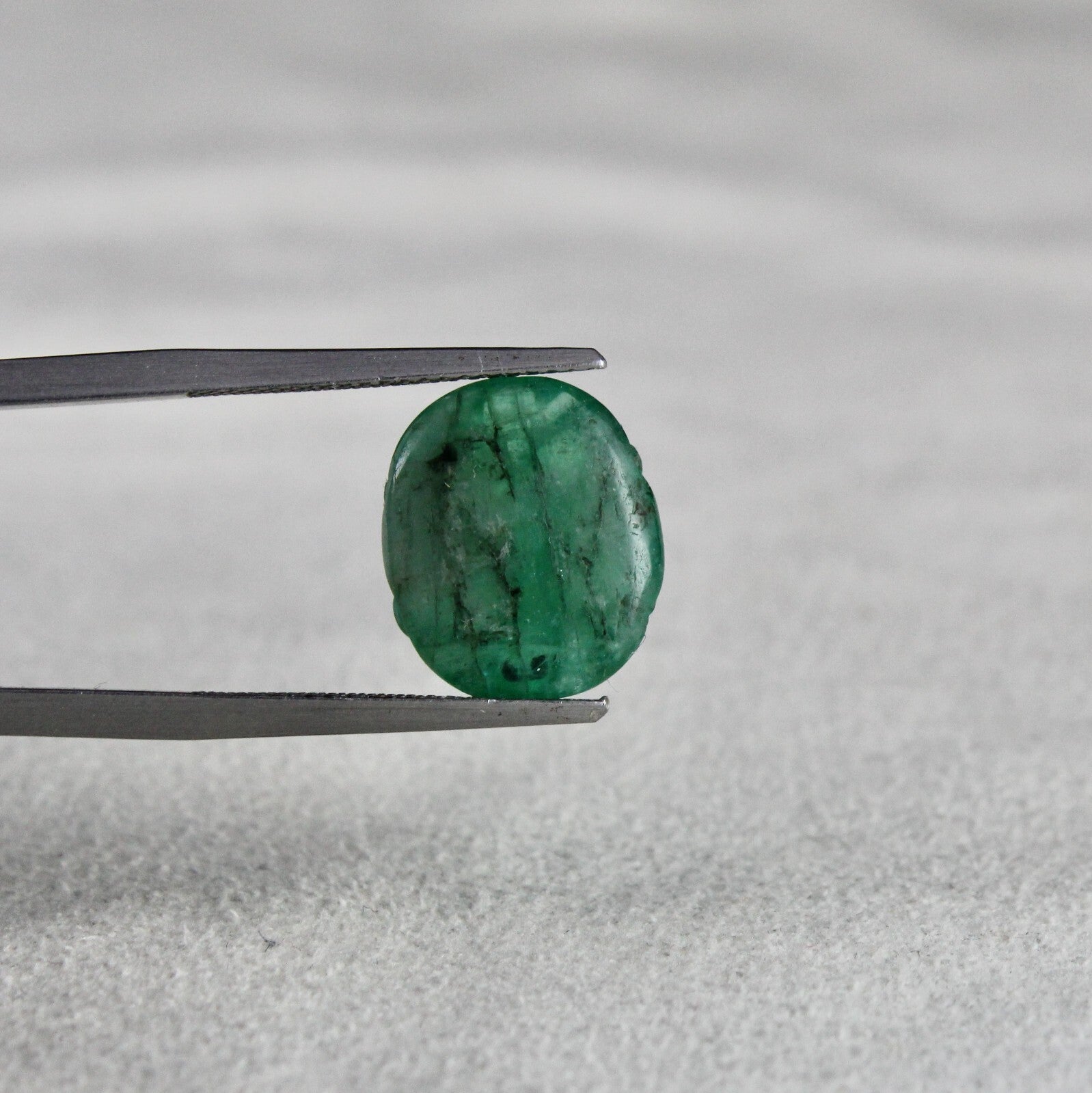 Natural Zambia Emerald 7.22 Ct Oval Carved Cabochon Gem For Ring Pendant