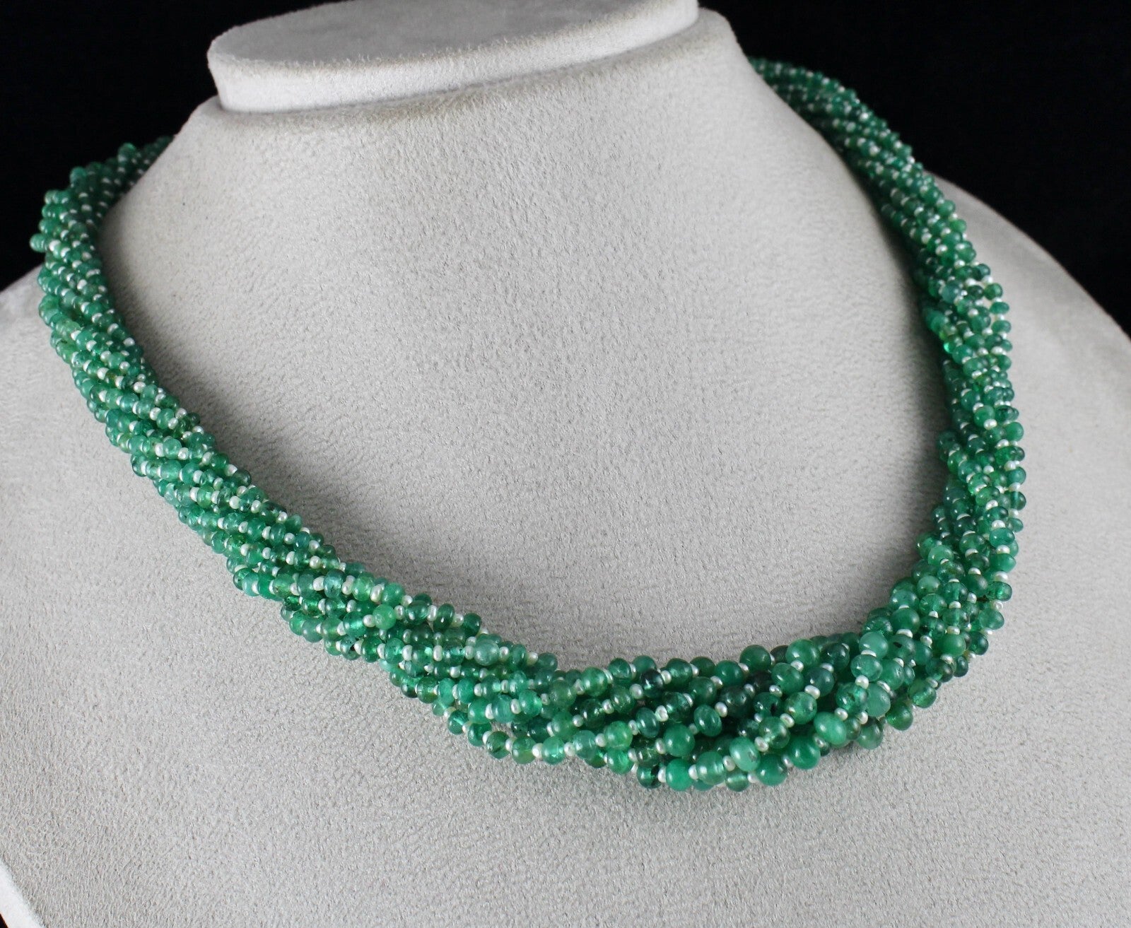 Certified Natural Zambian Emerald 371ct Pearl Beads Round 10 Line Necklace