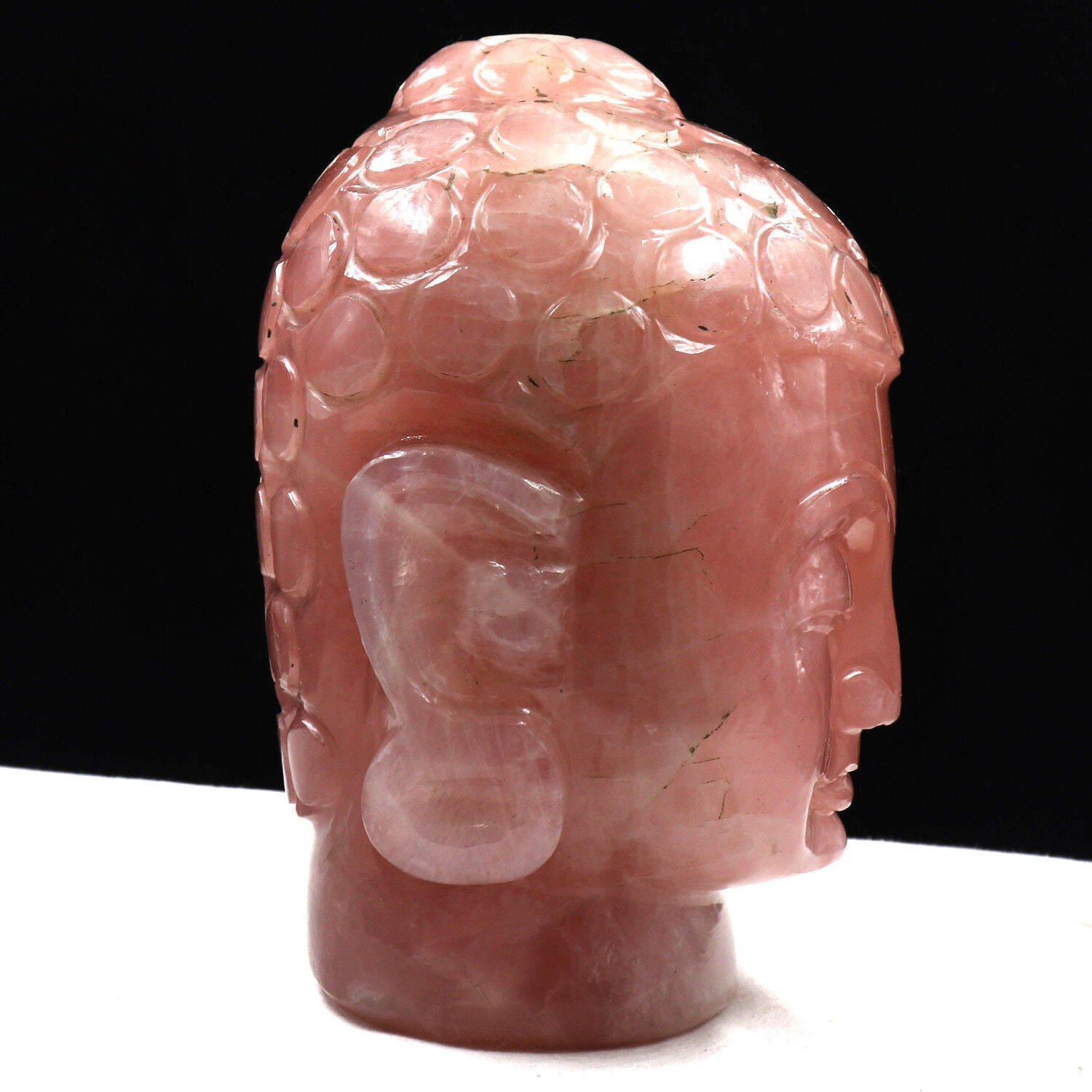 7" NATURAL ROSE QUARTZ BUDDHA HEAD 13500 CARATS GEMSTONE STATUE FOR HOME DECOR