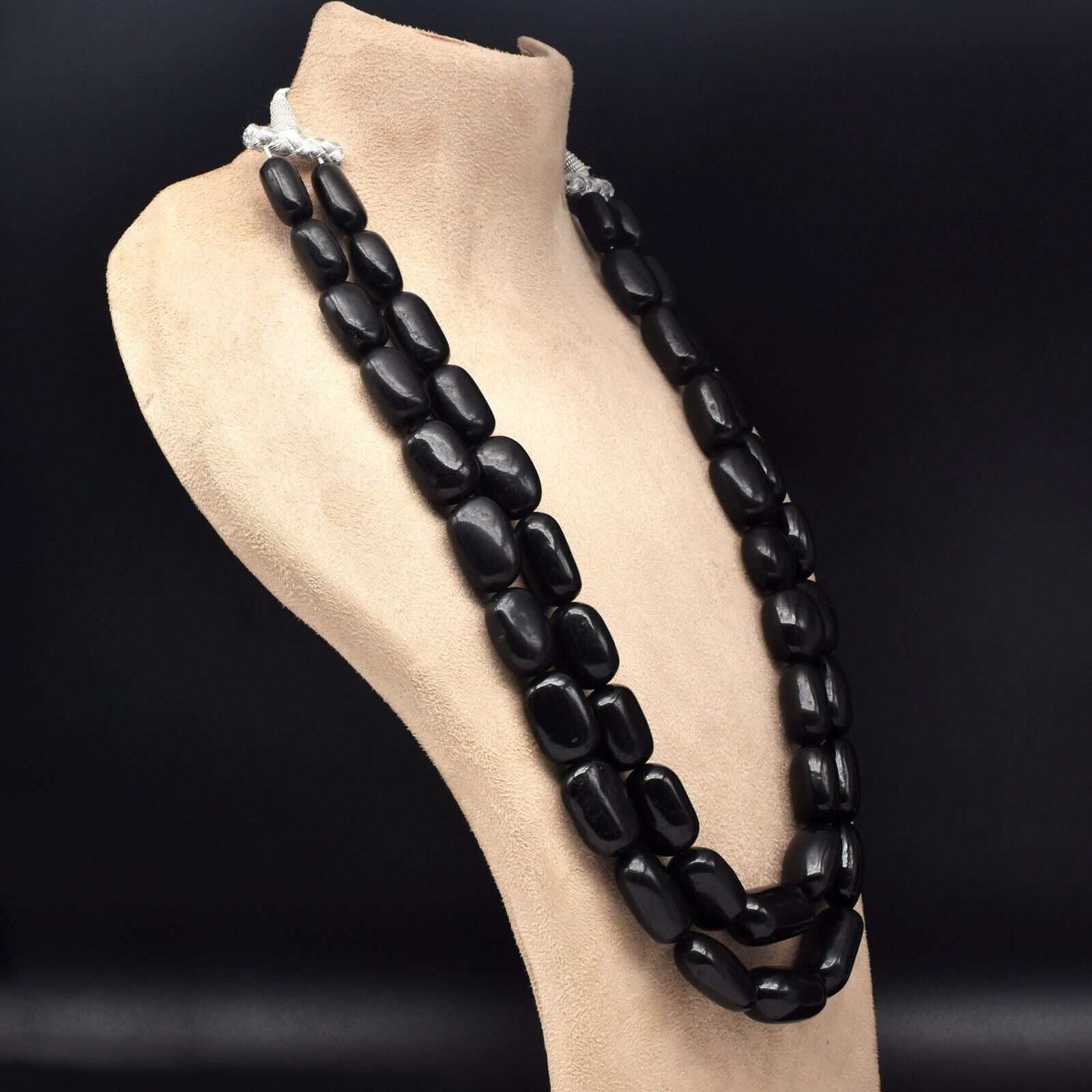 Natural Black Jade Beads Long 2 L 1420 Ct Big 27mm Gemstone Fashion Necklace