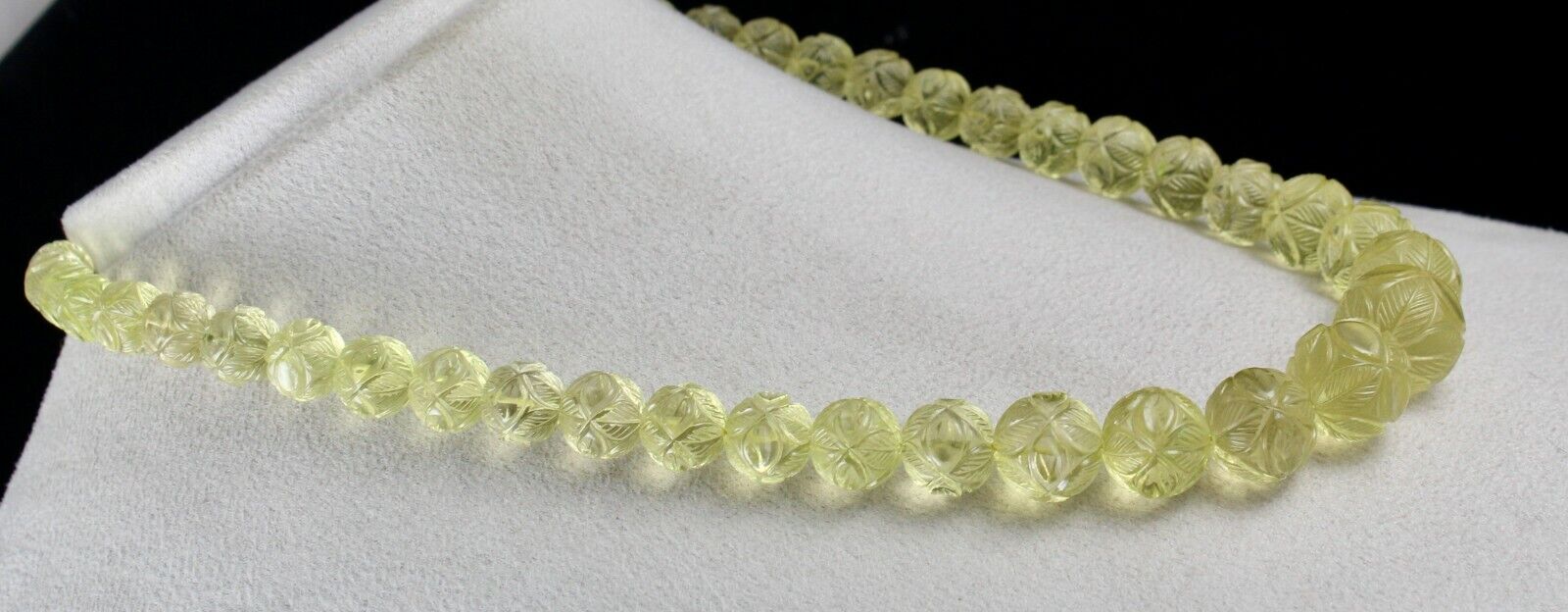 UNIQUE NATURAL LEMON QUARTZ BEADS CARVED 496 CTS SEMI PRECIOUS GEMSTONE NECKLACE