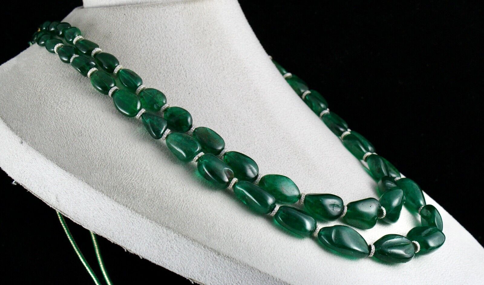 CLASSIC NATURAL EMERALD CABOCHON BEADS 2 L 892 CTS GEMSTONE IMPORTANT NECKLACE