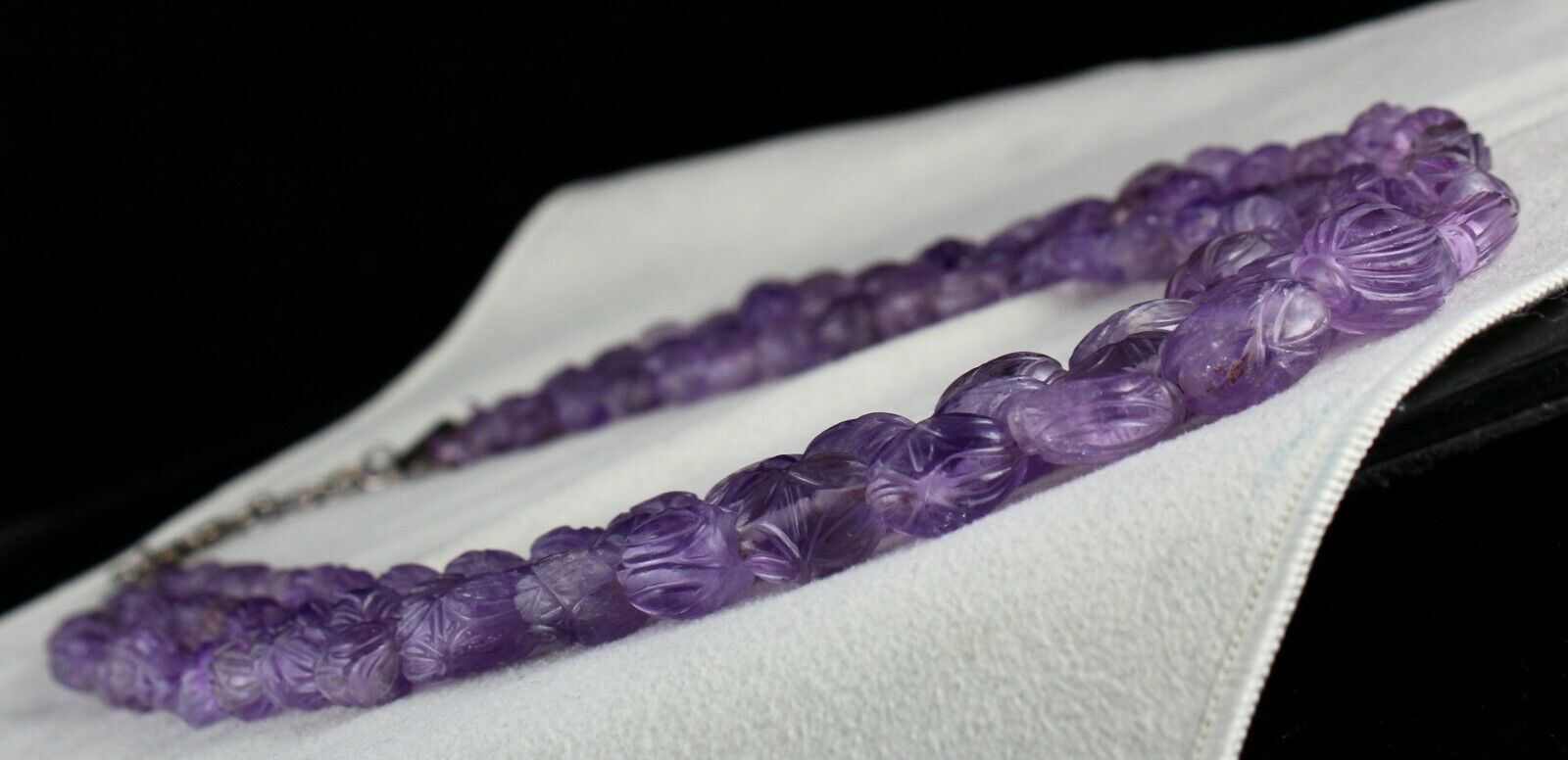 ANTIQUE NATURAL AMETHYST BEADS CARVED 3 LINE 716 CARATS GEMSTONE SILVER NECKLACE