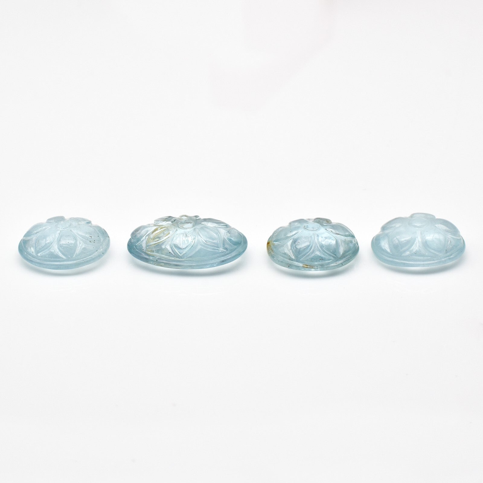 Natural Blue Aquamarine 4 Pc Carved Oval Cab Set 32.25 Ct Gemstone Ring Pendant