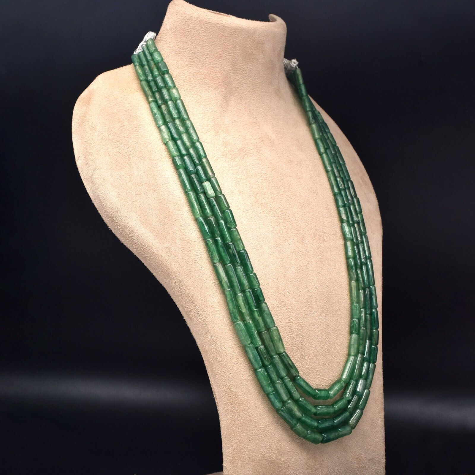 Natural Green Quartz Aventurine Tube beads Necklace 4 L 569 Ct Vintage Gemstone