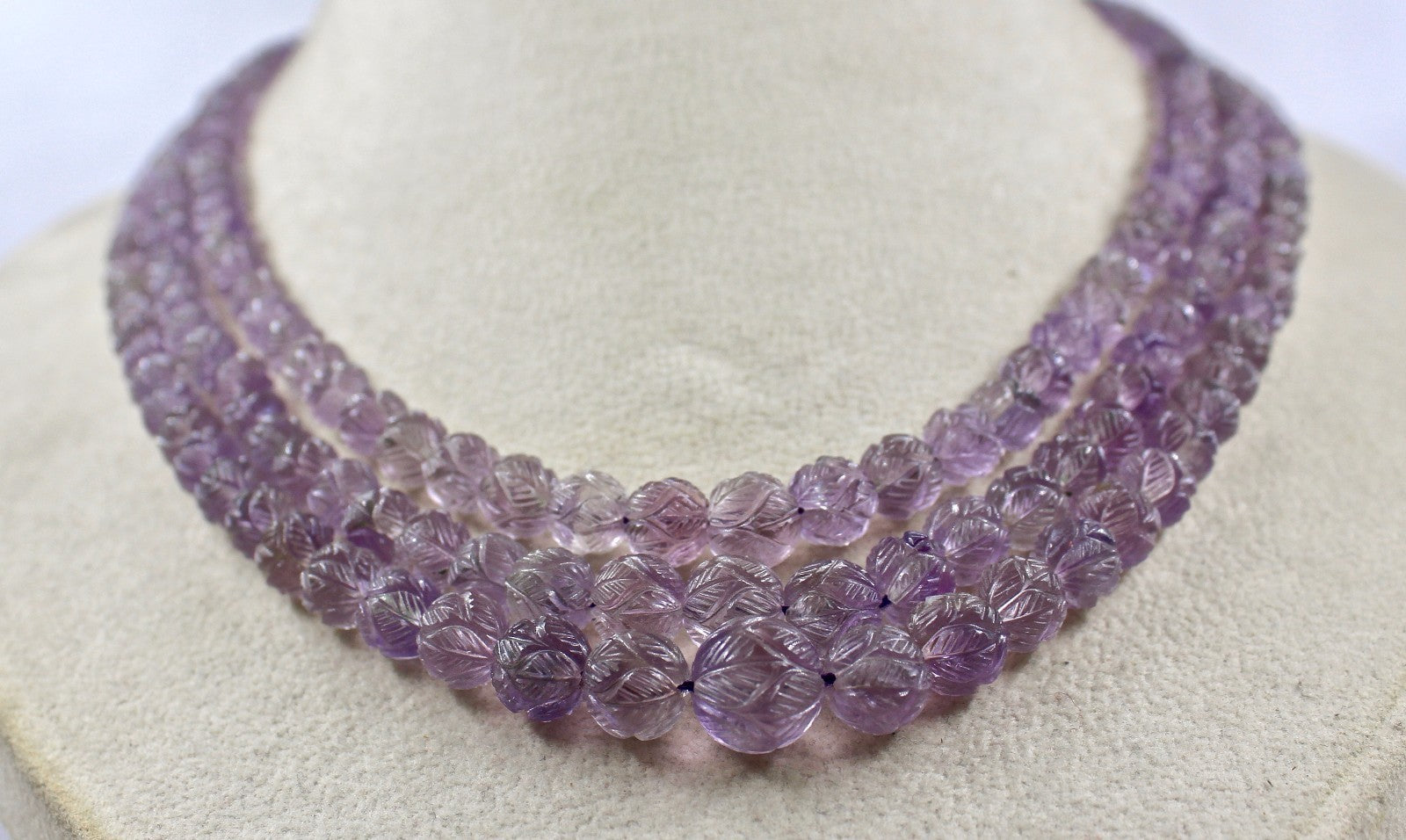 Vintage Natural Amethyst Beads Necklace Engraved 417 Ct Purple Gemstone