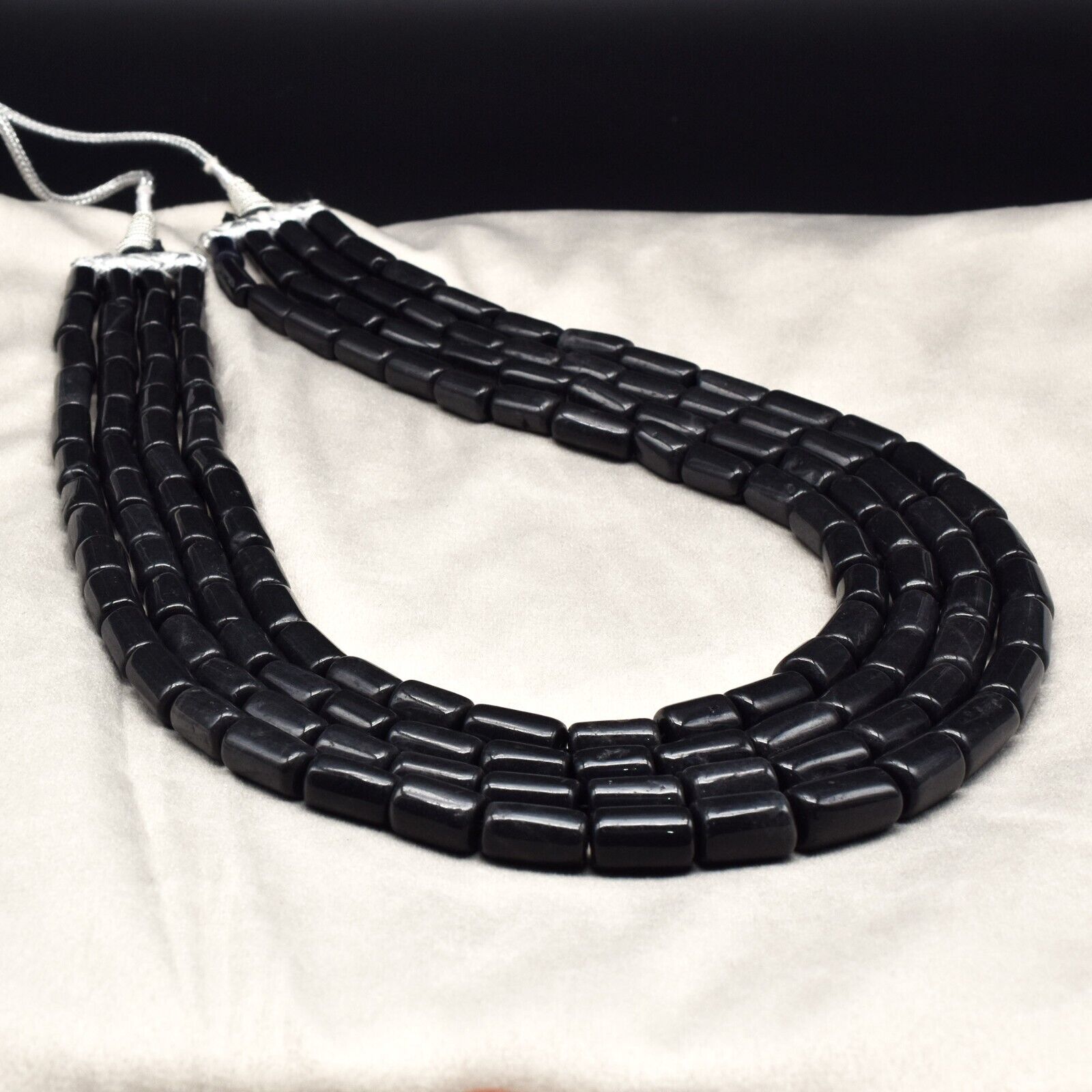 Natural Black Jade Beads Fashion Necklace 4 L 1105 Ct Big 16 mm Tube Gemstone